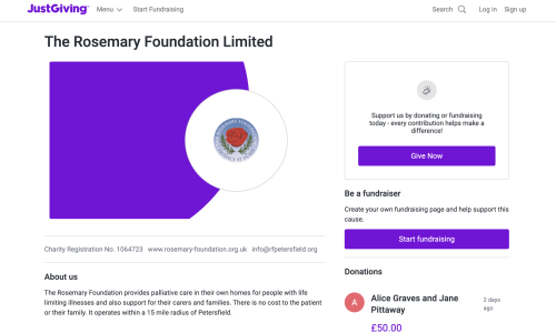 The Rosemary Foundation Just Giving Screenshot